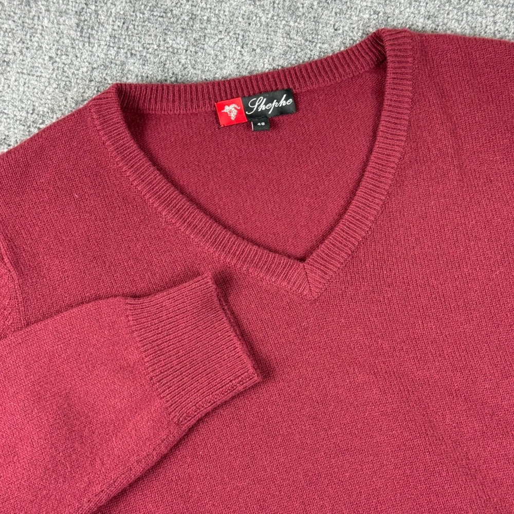 Shephe V-Neck Sweater Size 48 Burgundy 100% Cashmere Knit Pullover Luxury Men's